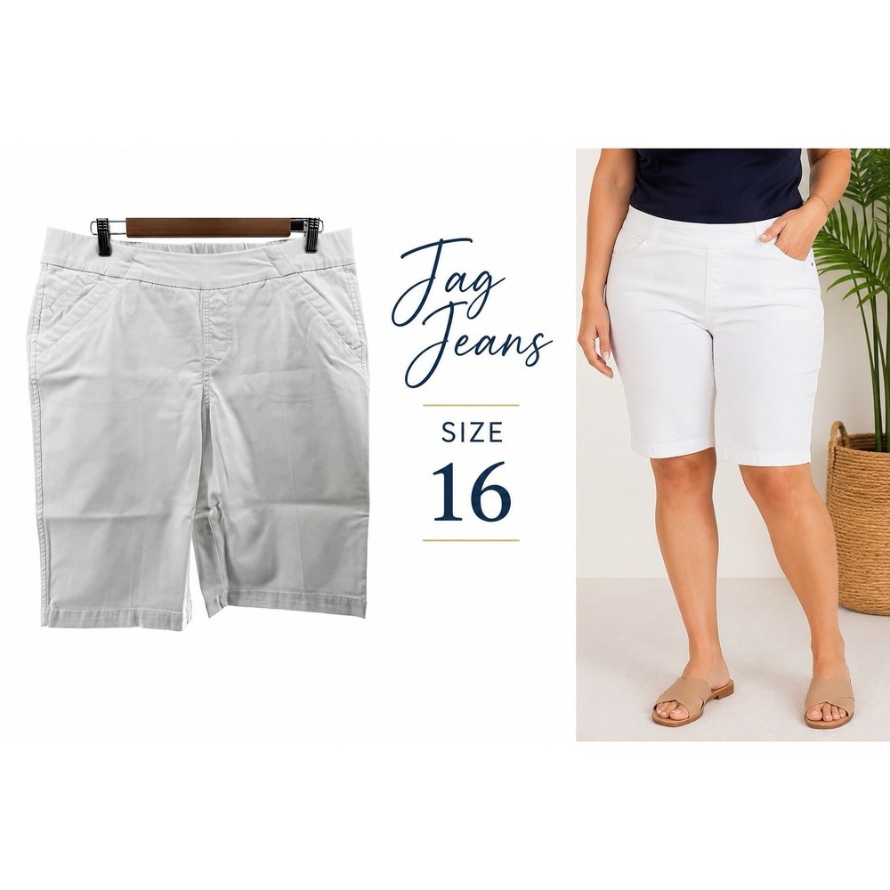 Jag Jeans Womens 16 White Bermuda Shorts Elastic Waist Stretch Pull On Summer